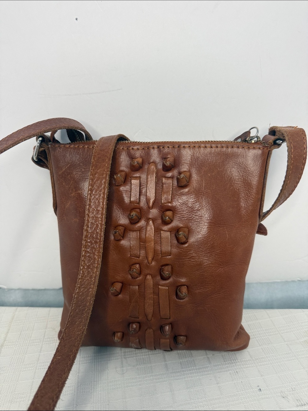 Noonday Collection Indus Brown Leather Crossbody Bag Purse Handcrafted Knotted